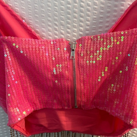 Pink Sequin Crop Top with Fringe - Picture 6 of 6